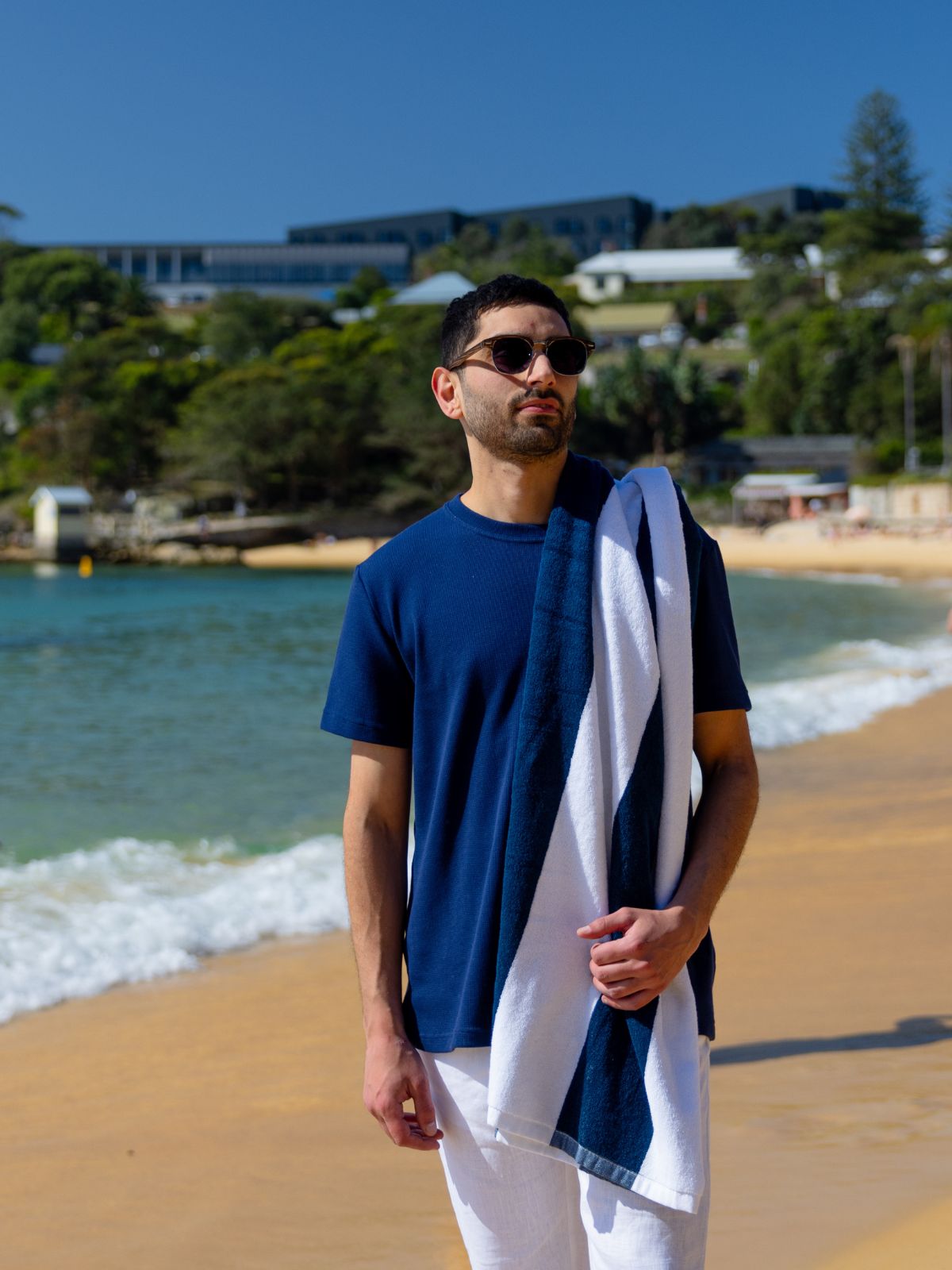 Navy and White Striped Towel