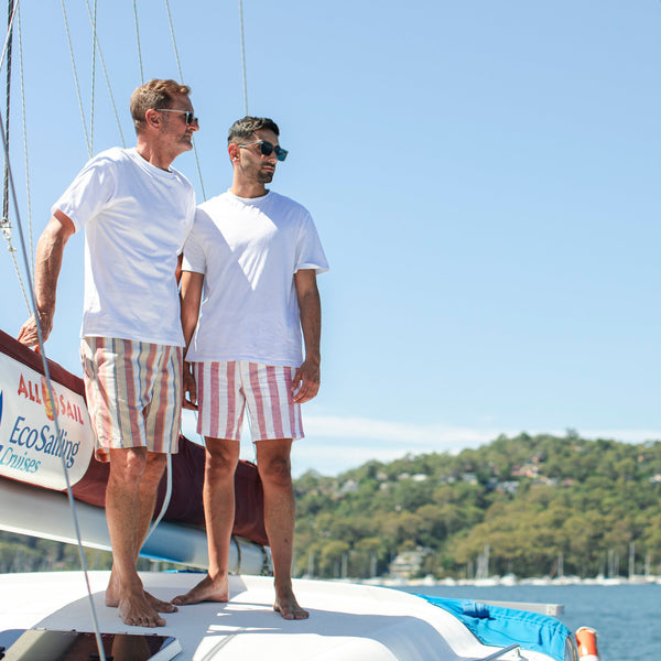 Rio Stripe Linen Short - White/Red