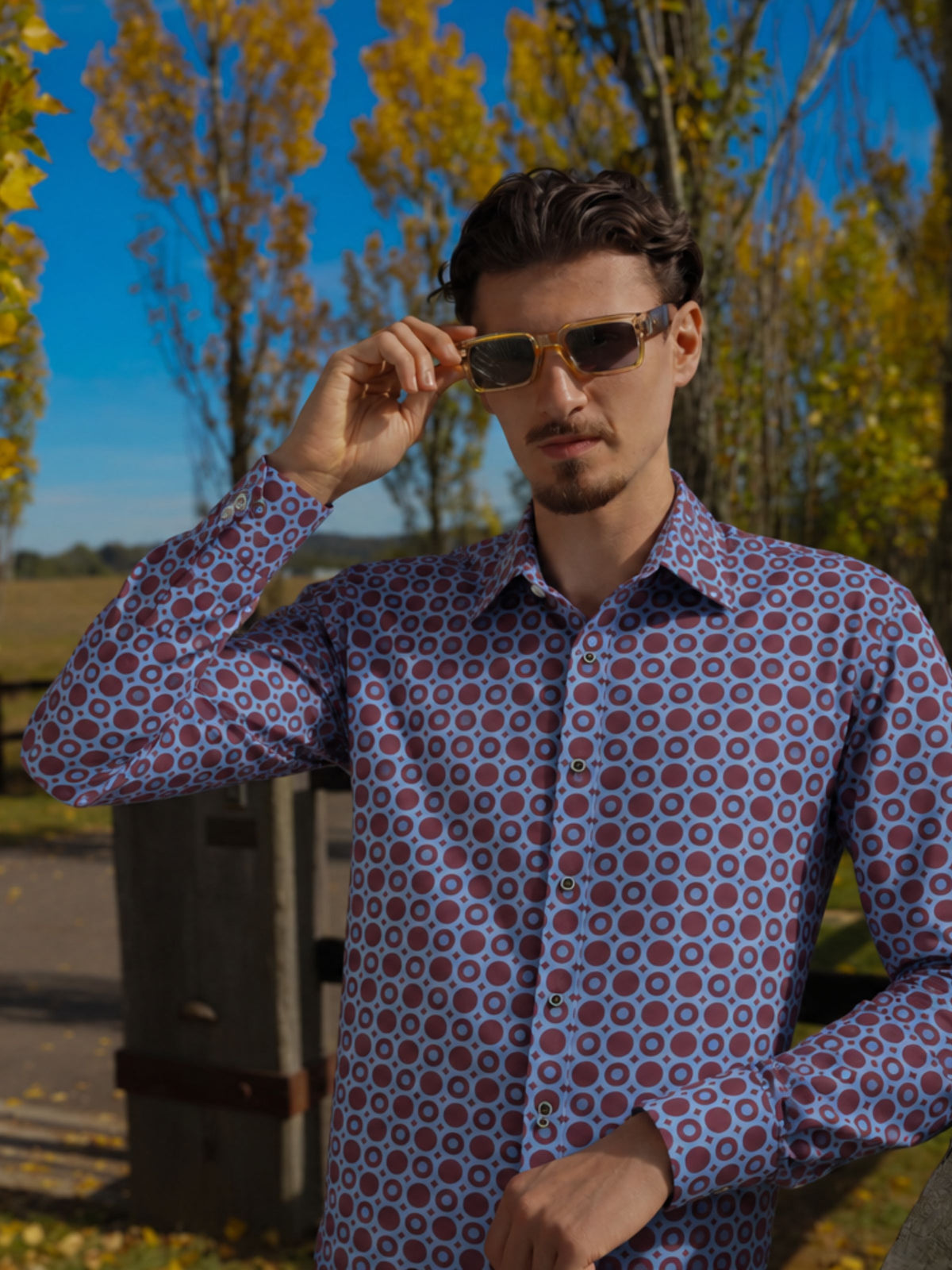 Retro Geometric Cotton L/S Shirt - Purple