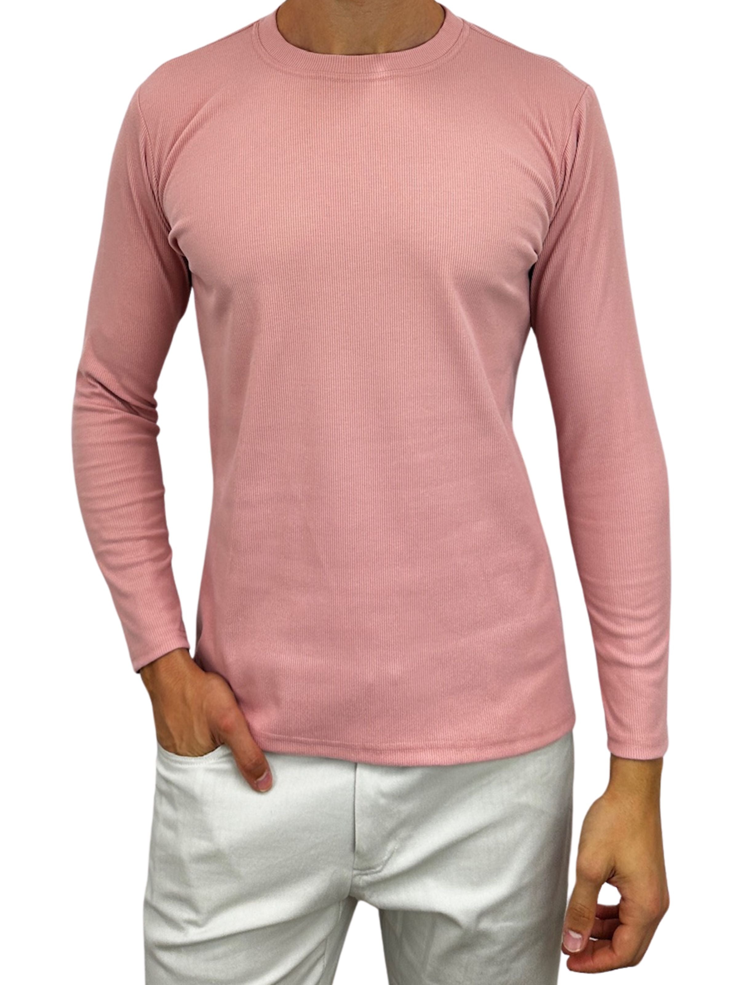 Pink Ribbed Cotton L/S Tee