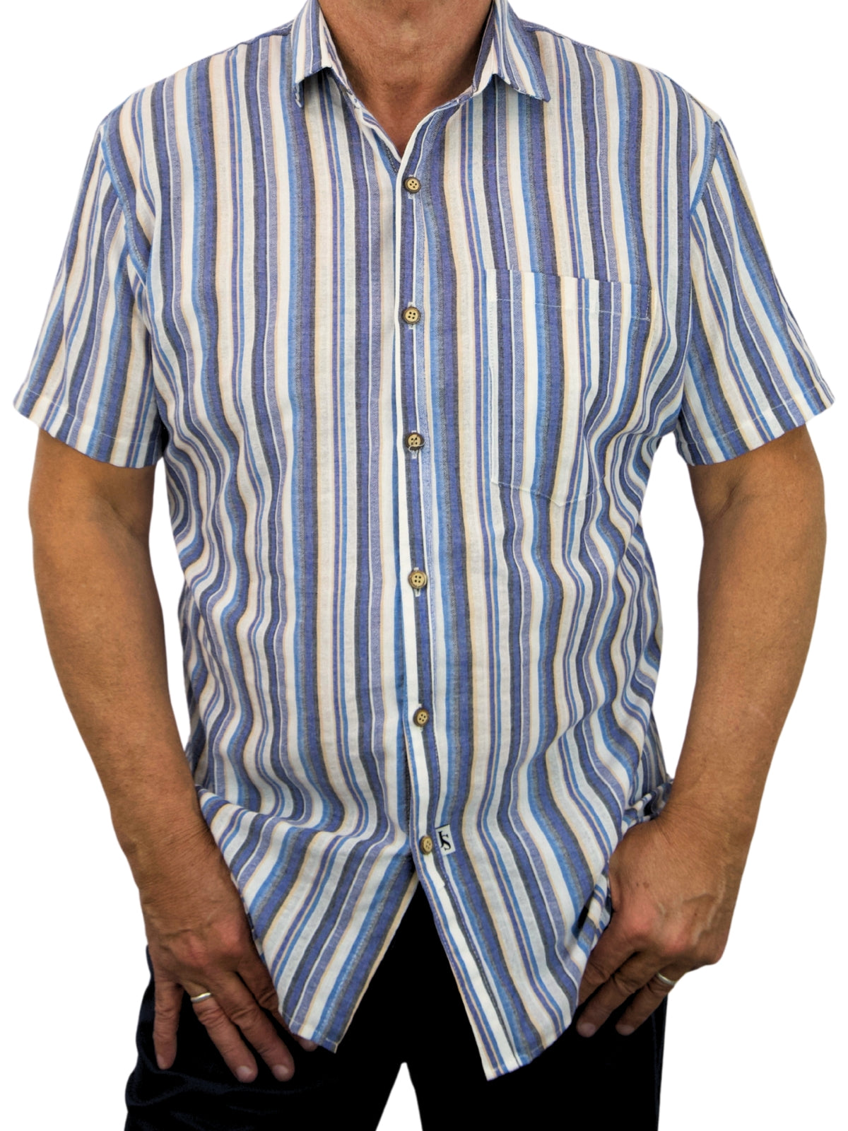 Santorini Stripe Linen S/S Big Mens Shirt
