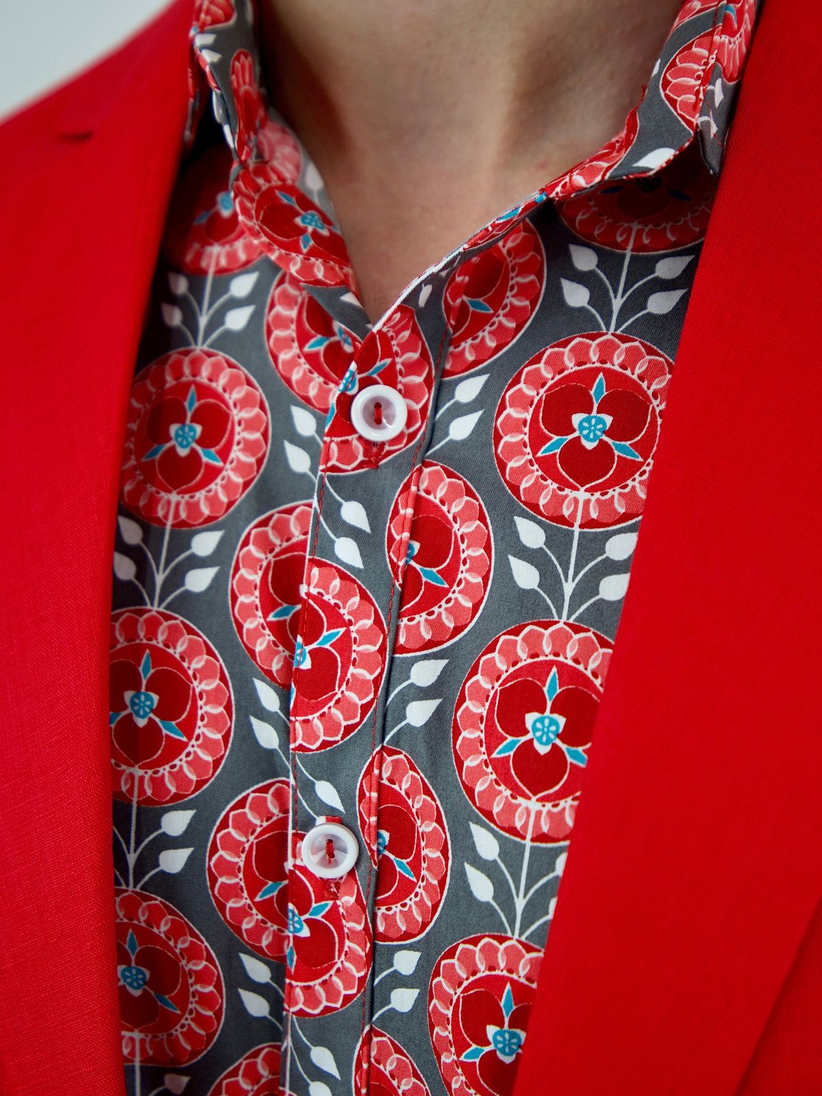 Dahlia Geometric Cotton L/S Shirt - Red