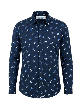 Aero Geometric Cotton L/S Big Mens Shirt - Navy