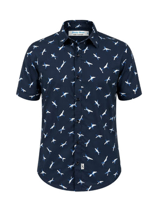 Aero Geometric Cotton S/S Shirt - Navy