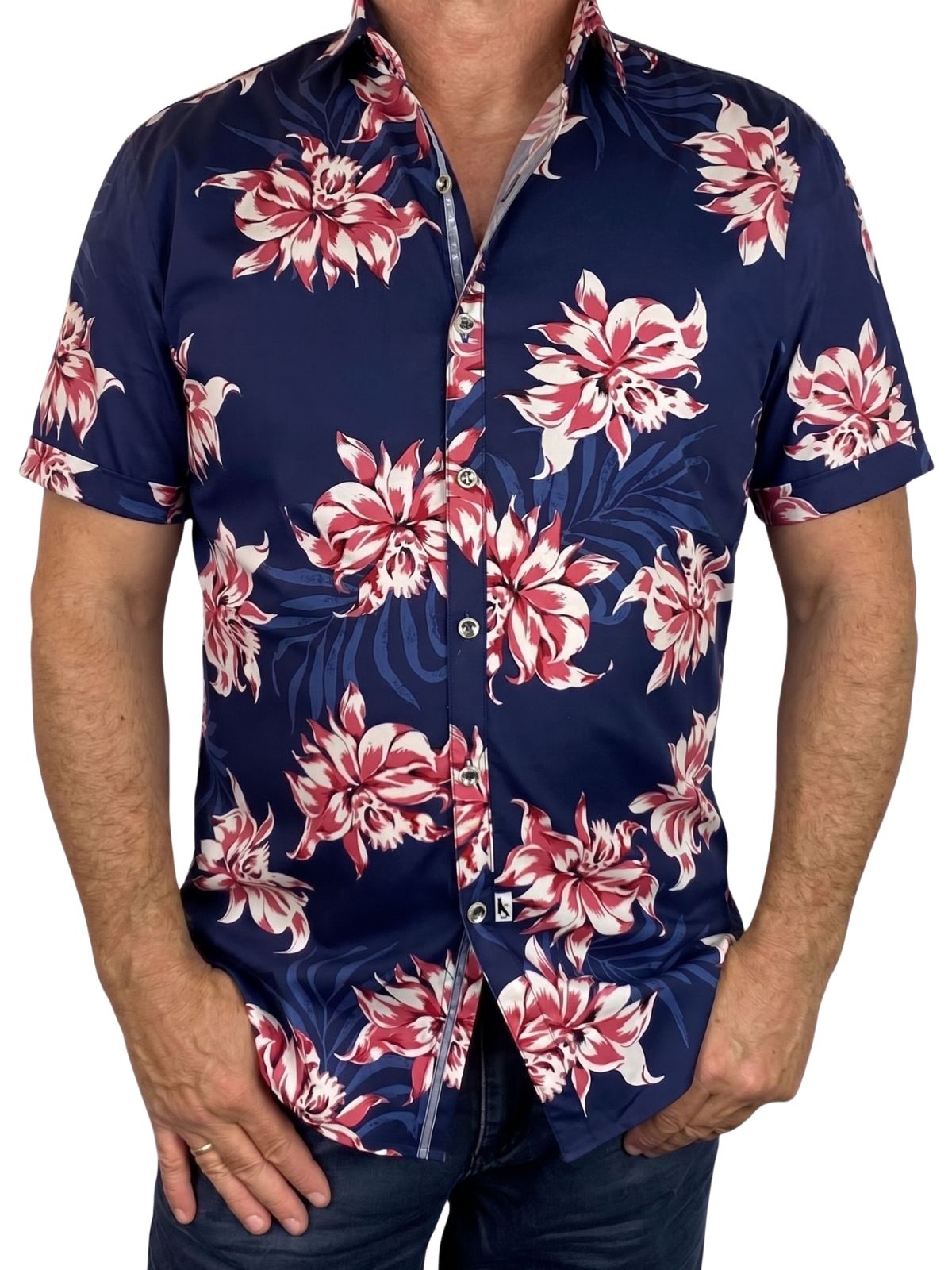 Lotus Cotton Floral S/S Shirt - Navy/Pink