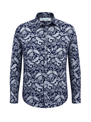 Amoeba Paisley Cotton L/S Big Mens Shirt – Navy