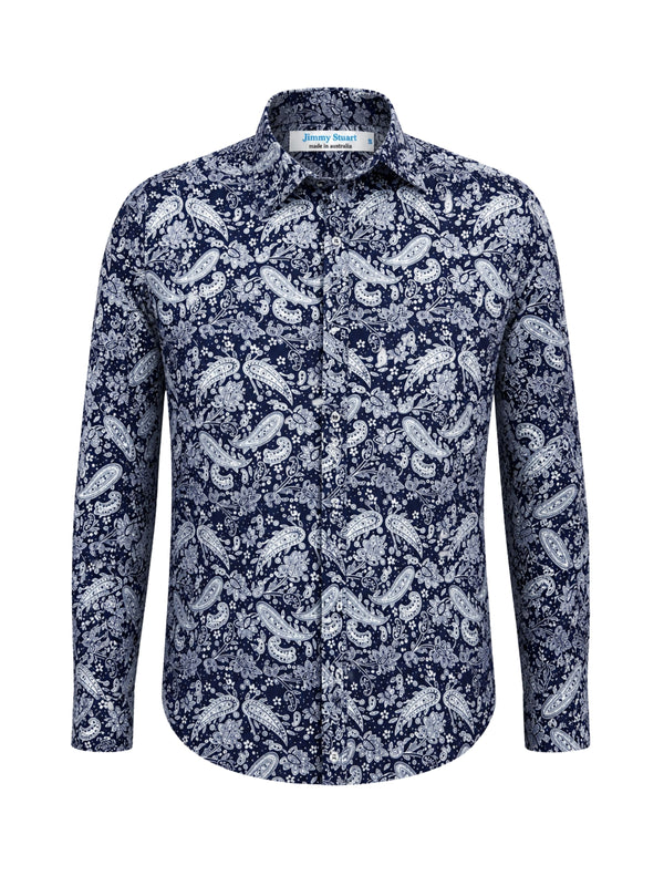 Amoeba Paisley Cotton L/S Big Mens Shirt – Navy