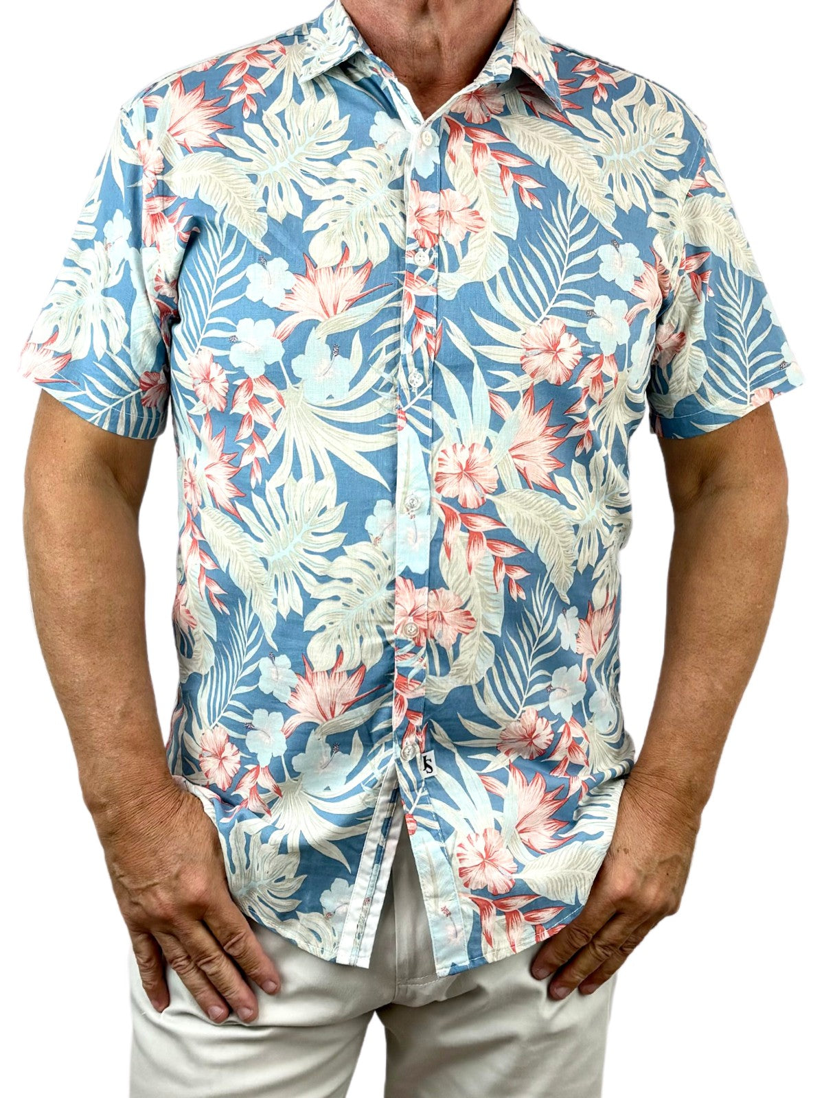 Antigua Hawaiian Linen S/S Shirt- Blue/Orange