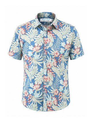 Antigua Hawaiian Linen S/S Big Mens Shirt- Blue/Orange