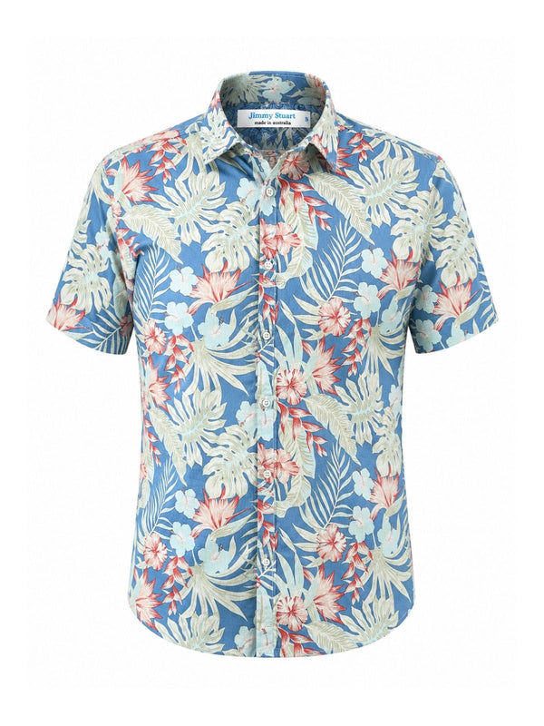 Antigua Hawaiian Linen S/S Big Mens Shirt- Blue/Orange