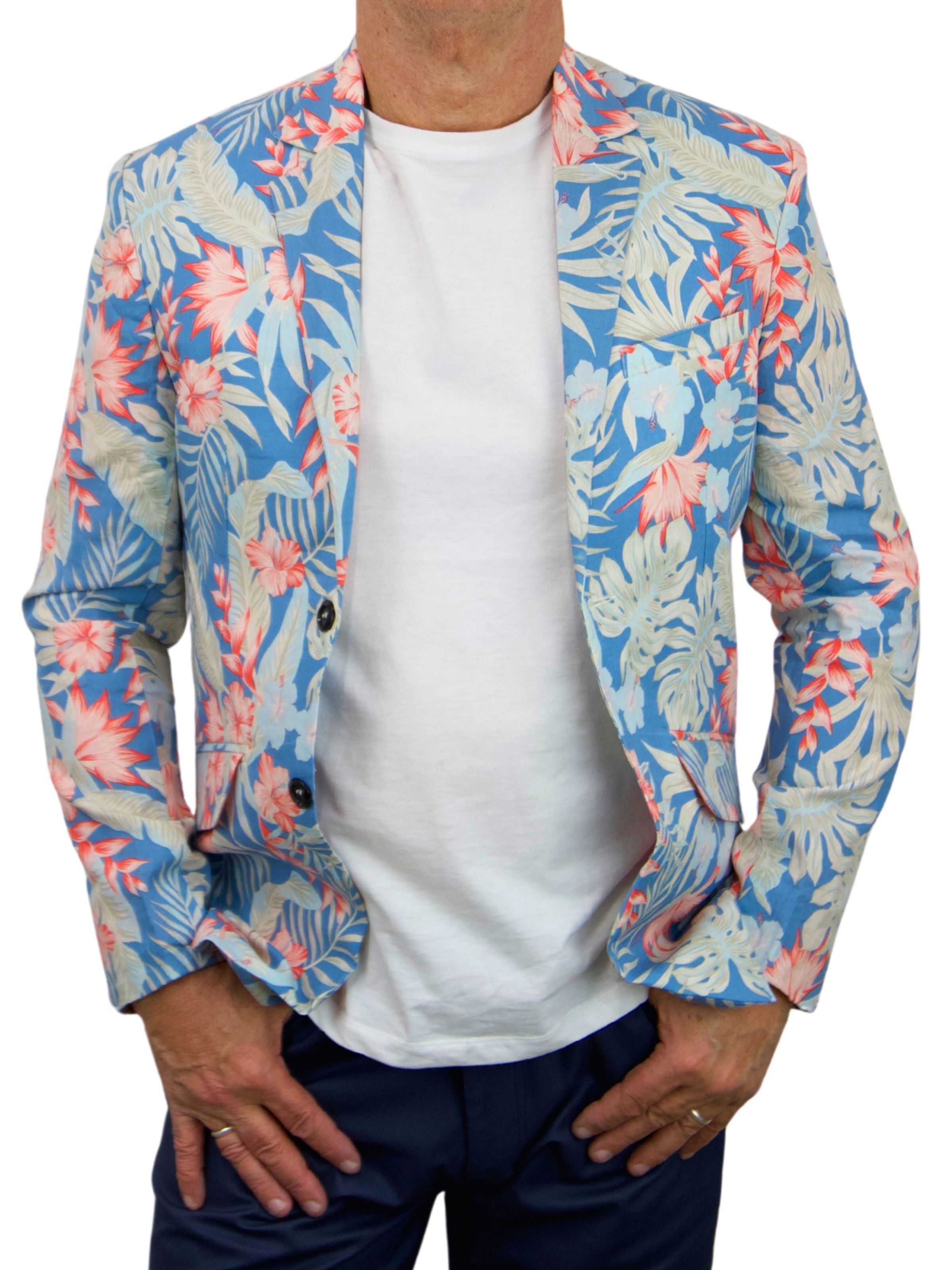 Antigua Hawaiian Linen Jacket - Blue/Orange