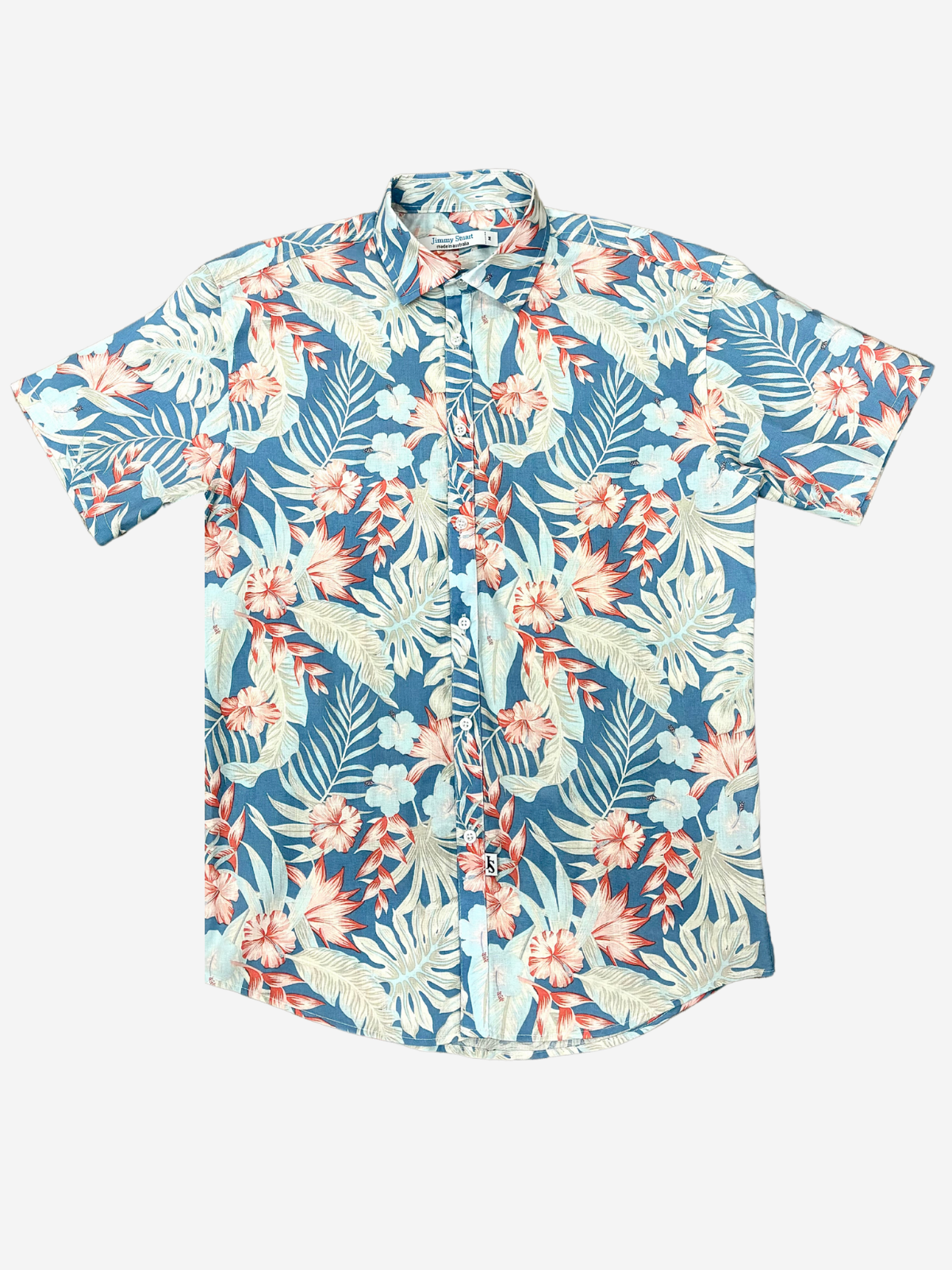 Antigua Hawaiian Linen S/S Shirt- Blue/Orange