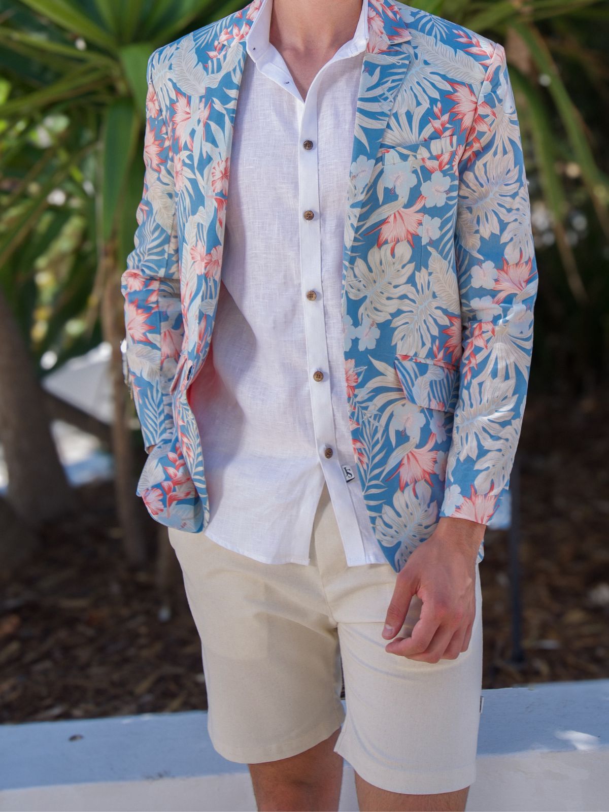 Antigua Hawaiian Linen Jacket - Blue/Orange