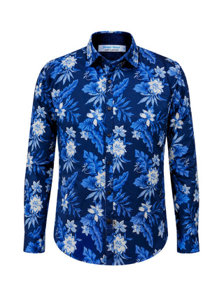Aruba Floral Cotton L/S Shirt - Blue