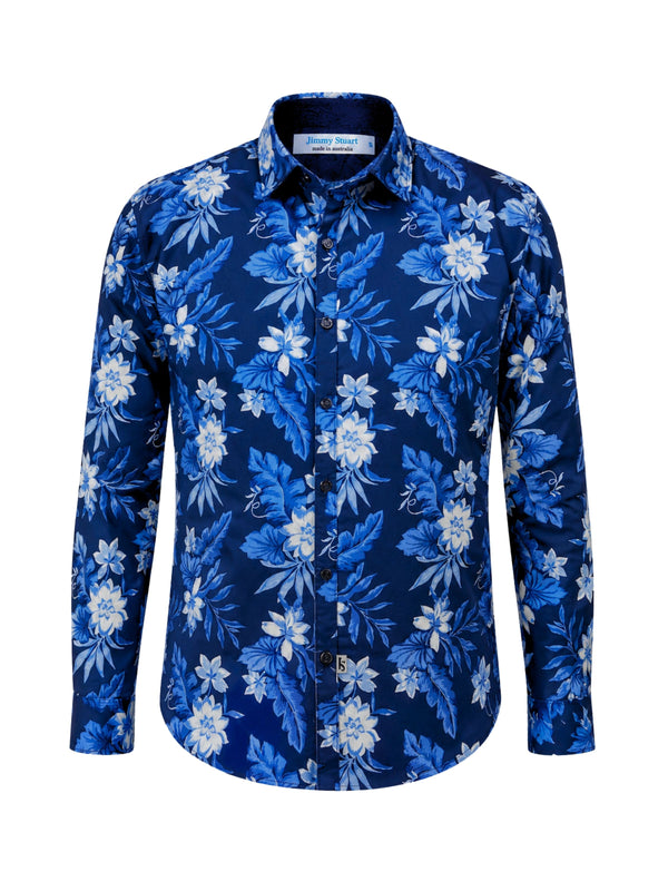Aruba Floral Cotton L/S Shirt - Blue