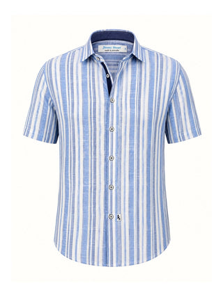 Avalon Stripe Linen S/S Big Mens Shirt - Blue/White