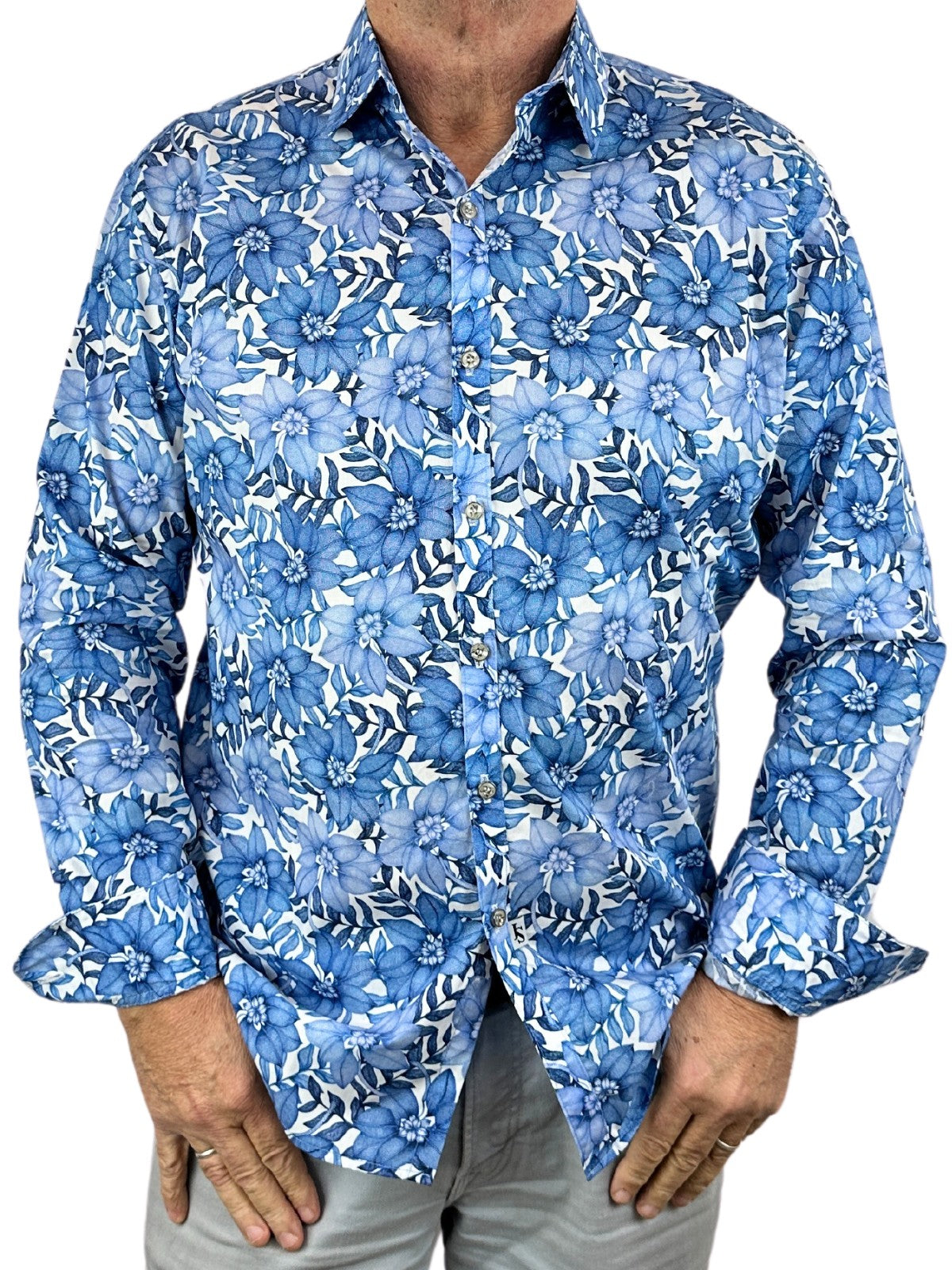 Azure Floral Cotton L/S Shirt - Blue