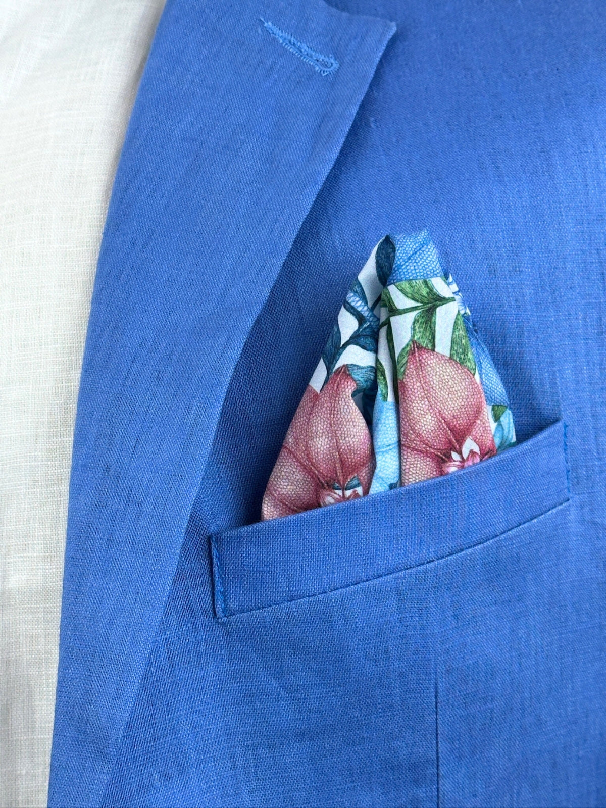 Azure Coral Cotton Pocket Square - Blue/Red