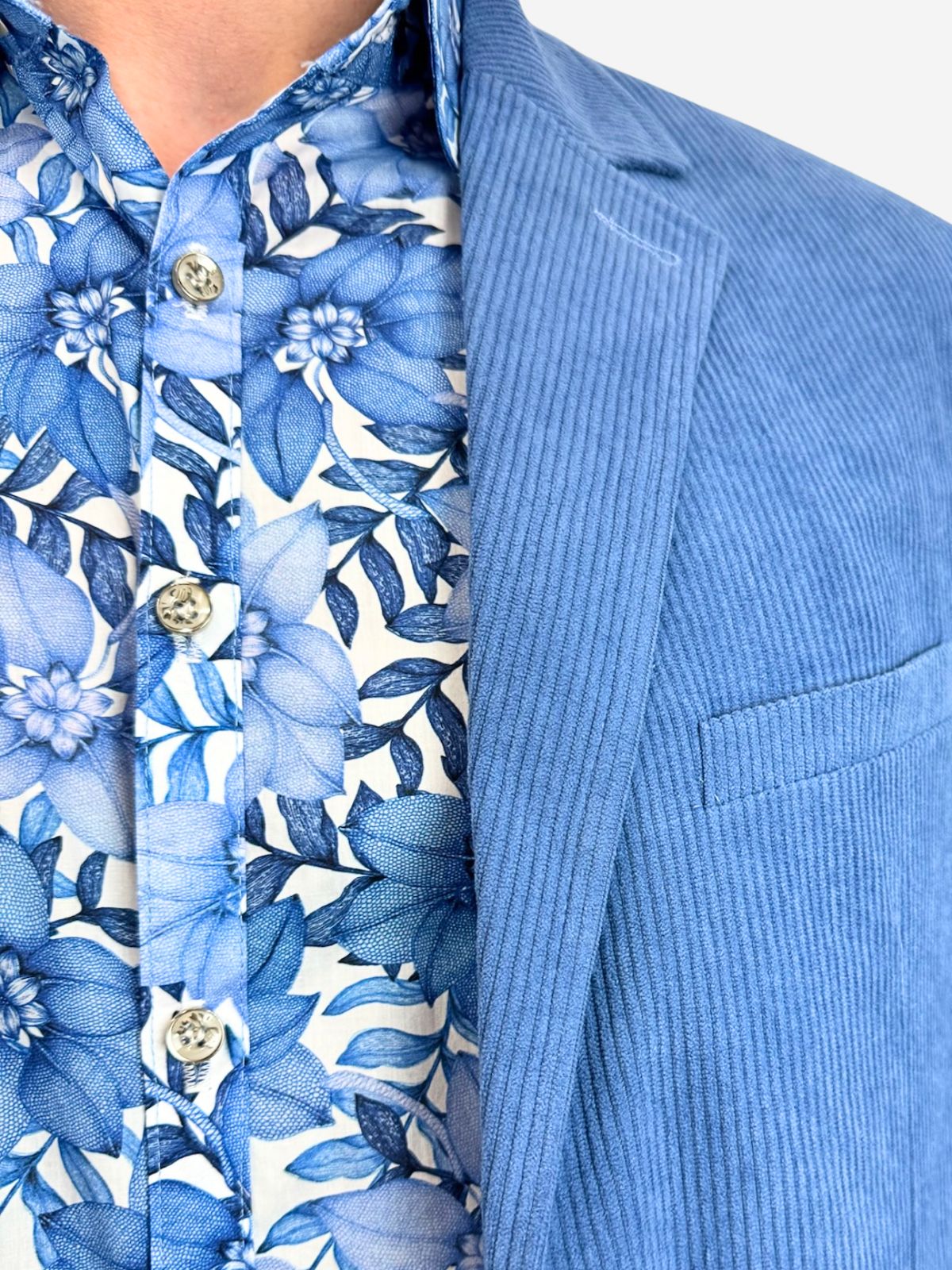 Azure Floral Cotton L/S Shirt - Blue