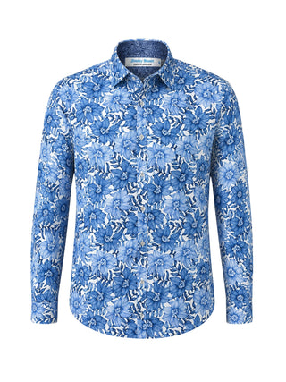 Azure Floral Cotton L/S Shirt - Blue