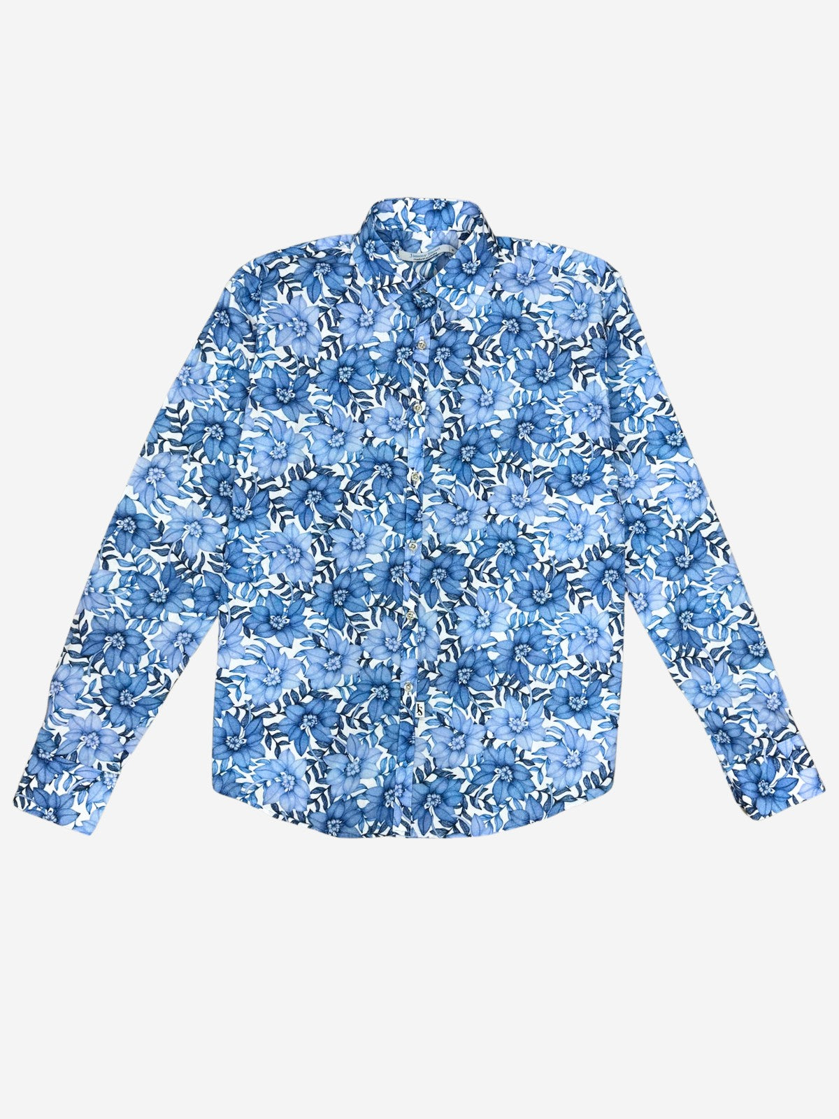 Azure Floral Cotton L/S Shirt - Blue