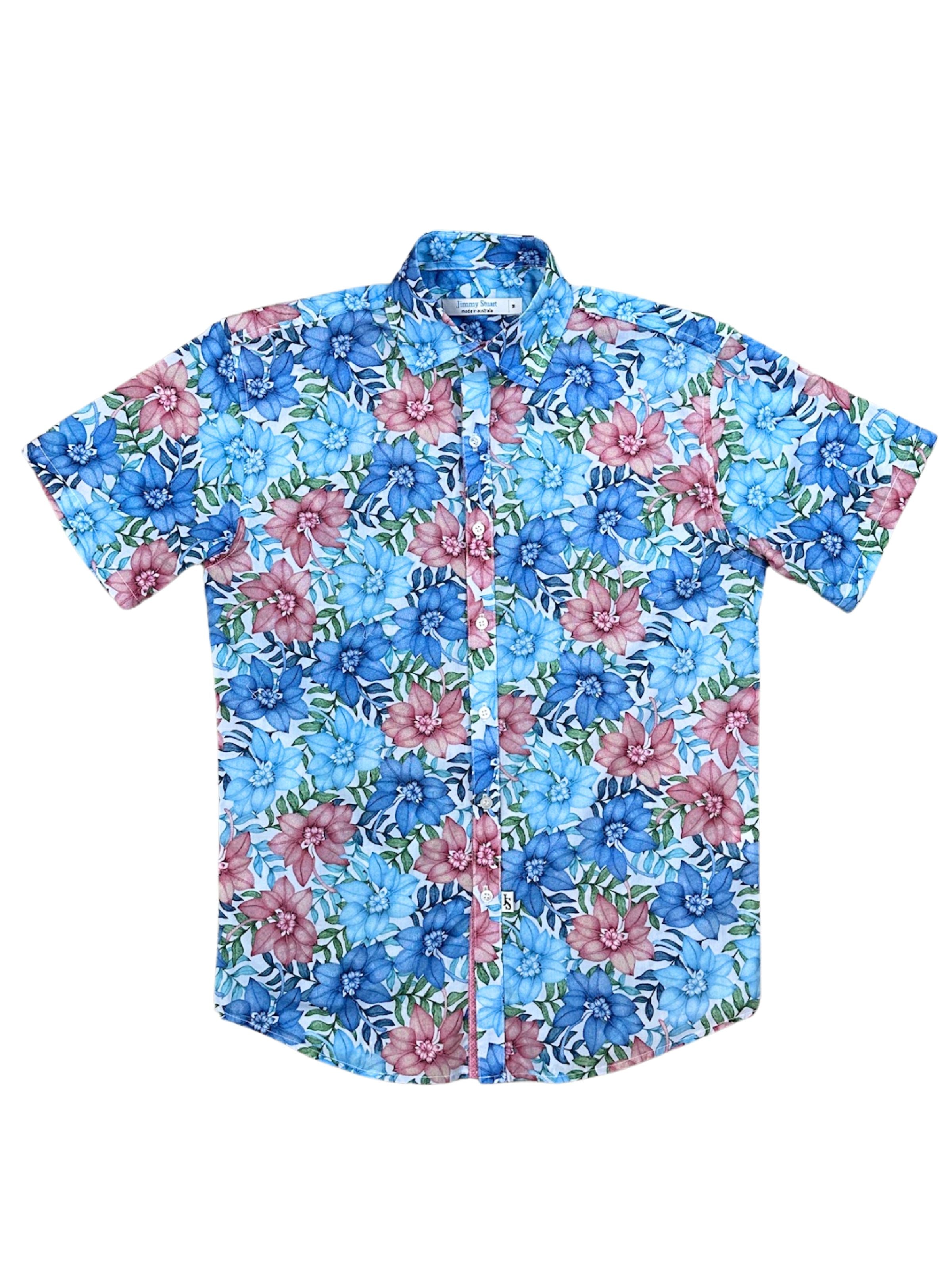 Azure Floral Cotton S/S Shirt - Coral