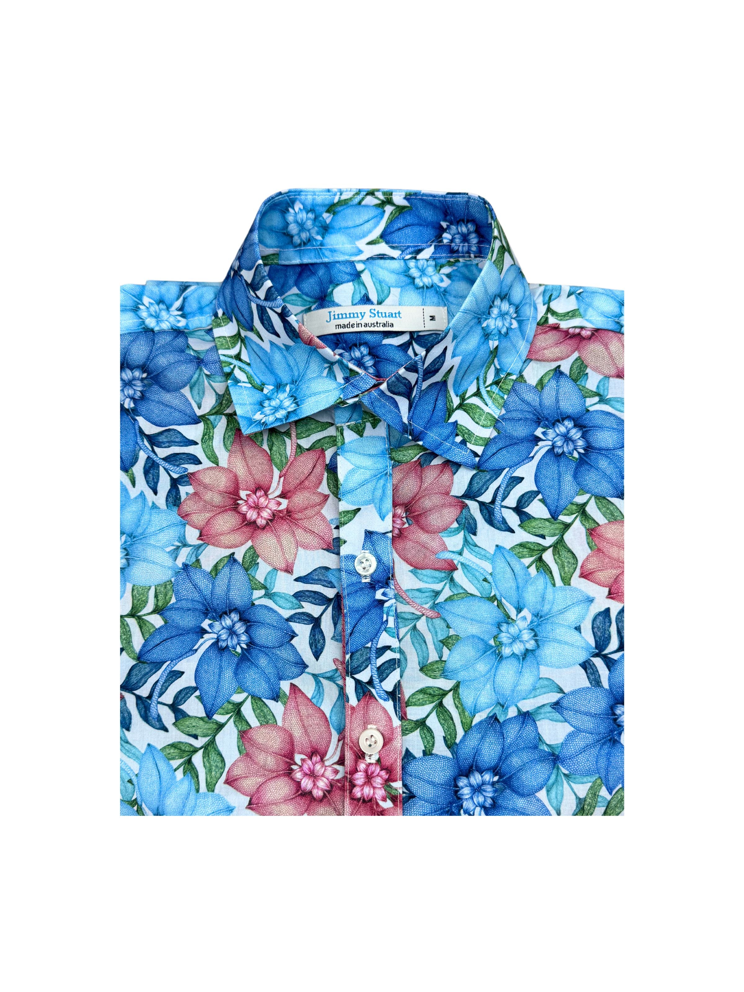 Azure Floral Cotton S/S Shirt - Coral