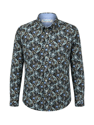Babylon Floral Cotton L/S Shirt - Black