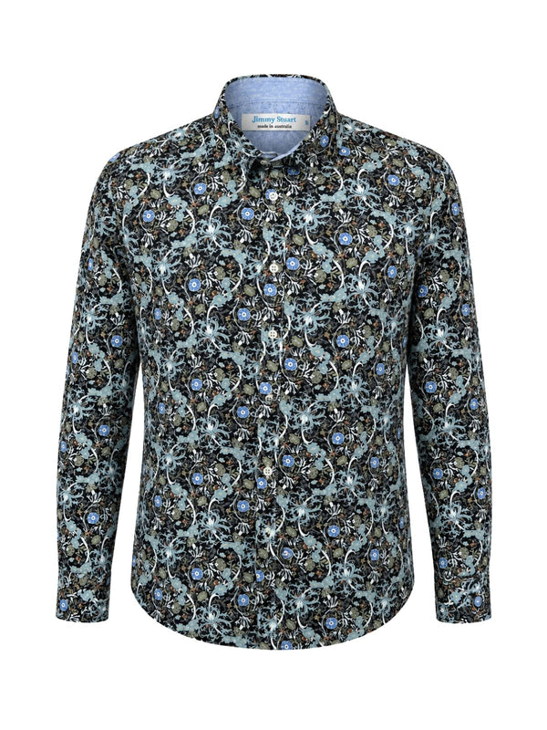 Babylon Floral Cotton L/S Shirt - Black
