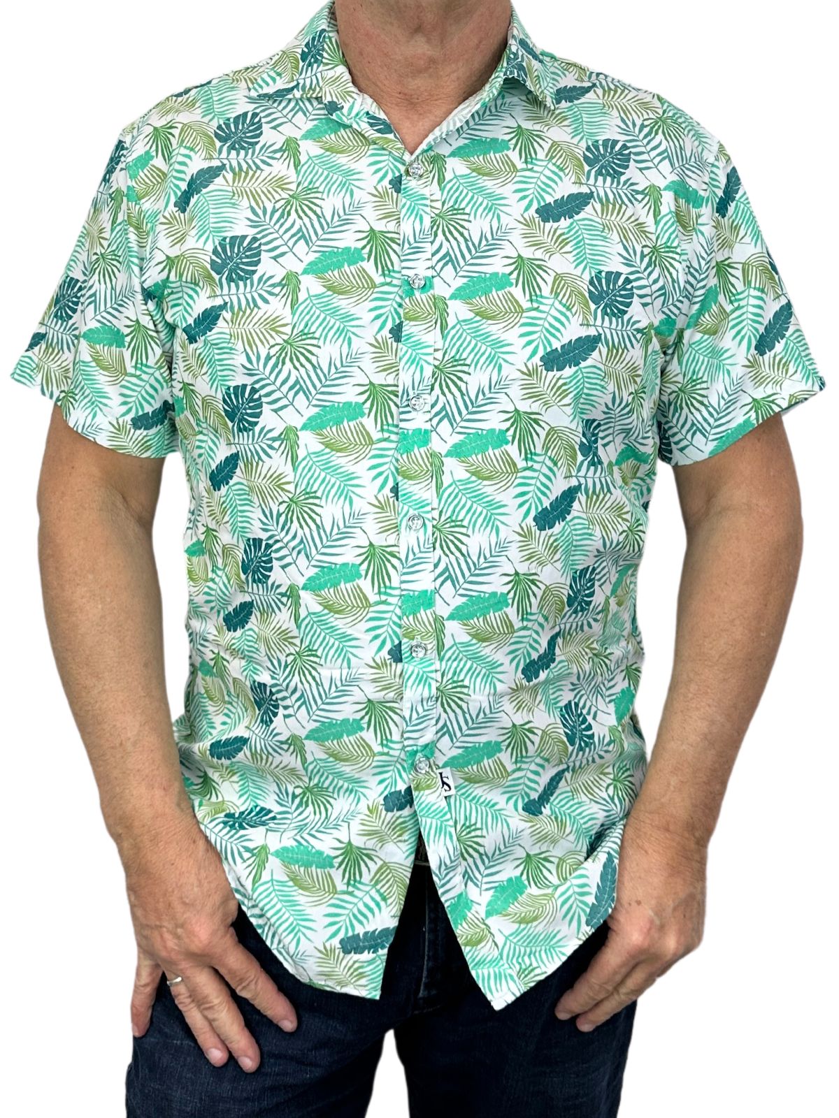 Bangalow Floral Cotton/Rayon S/S Big Mens Shirt - Green