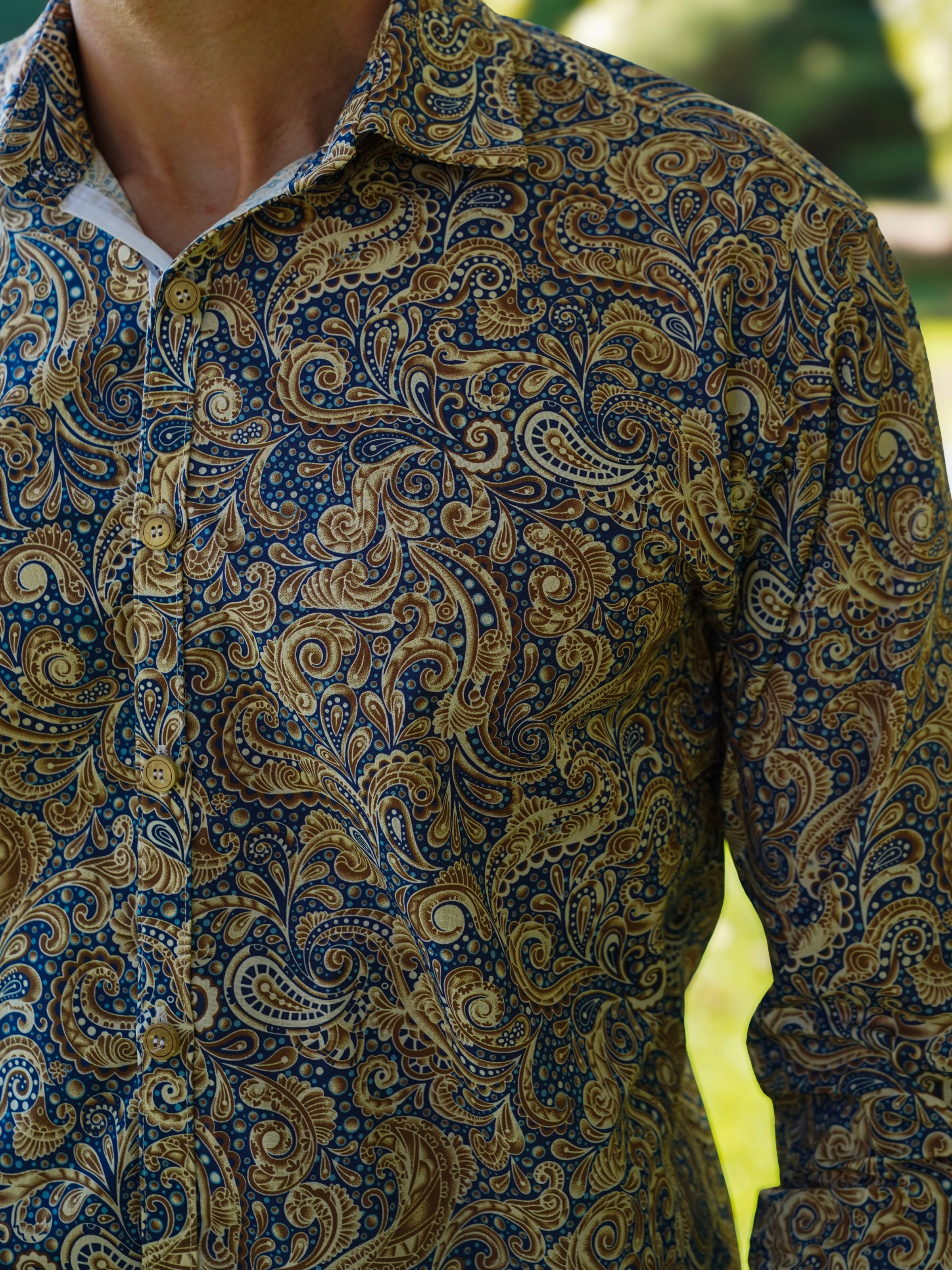 Barocco Paisley Cotton L/S Shirt - Blue/Brown