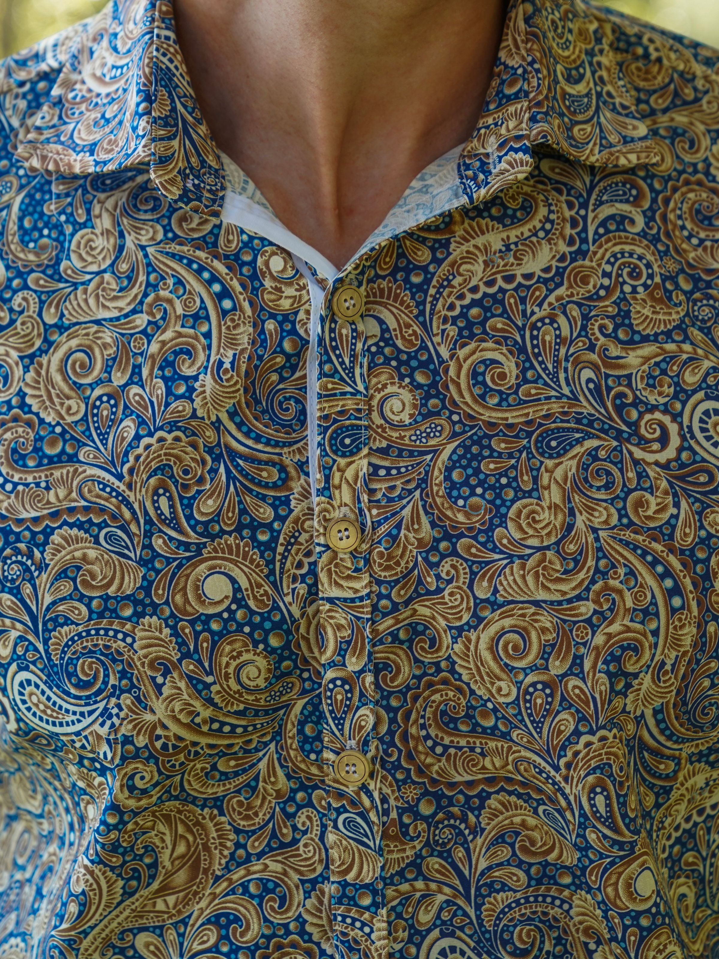 Barocco Paisley Cotton L/S Shirt - Blue/Brown