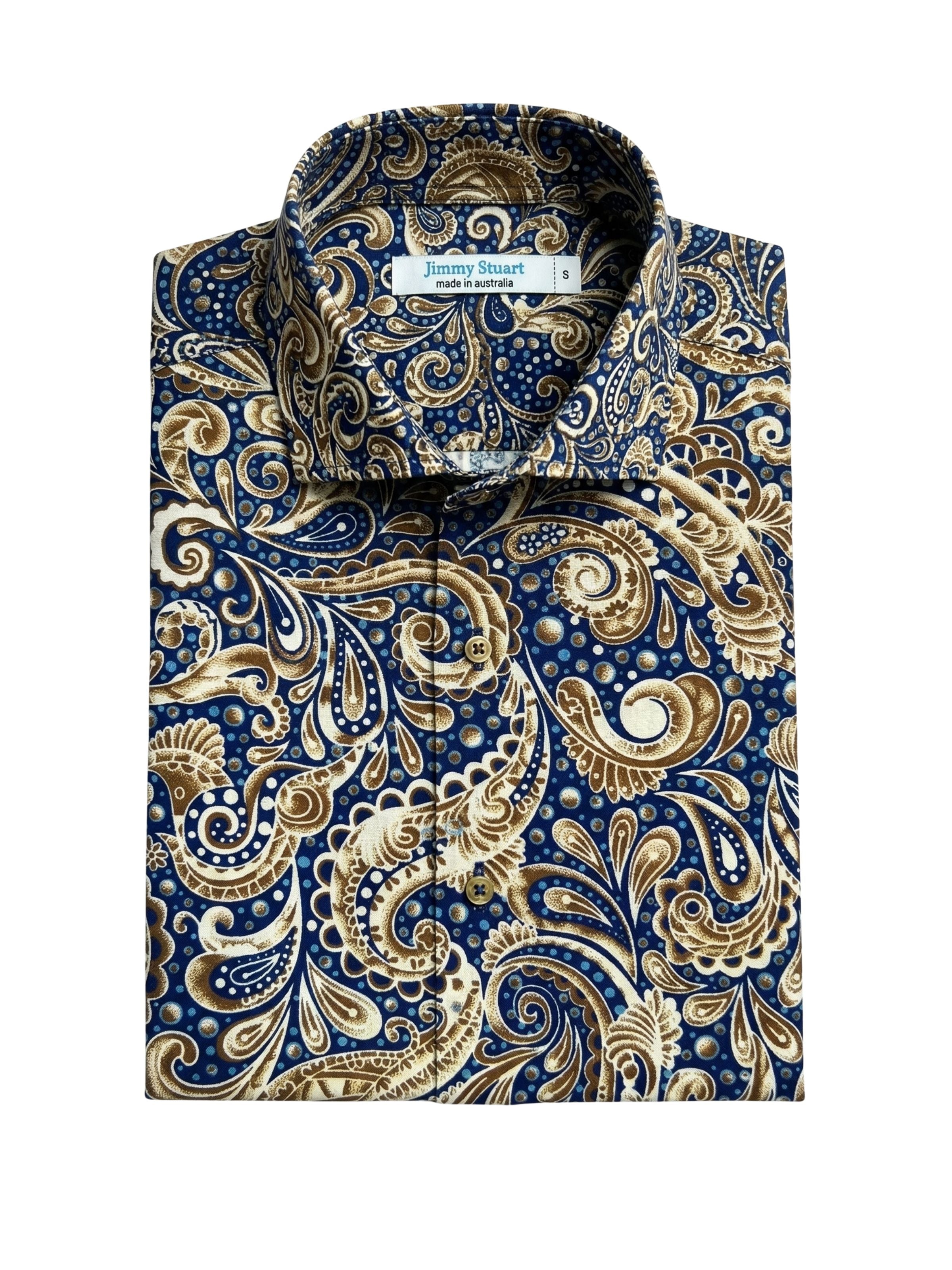 Barocco Paisley Cotton L/S Shirt - Blue/Brown