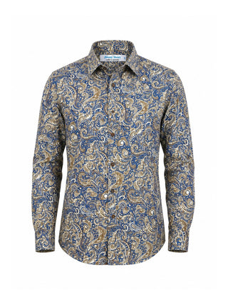 Barocco Paisley Cotton L/S Shirt - Blue/Brown