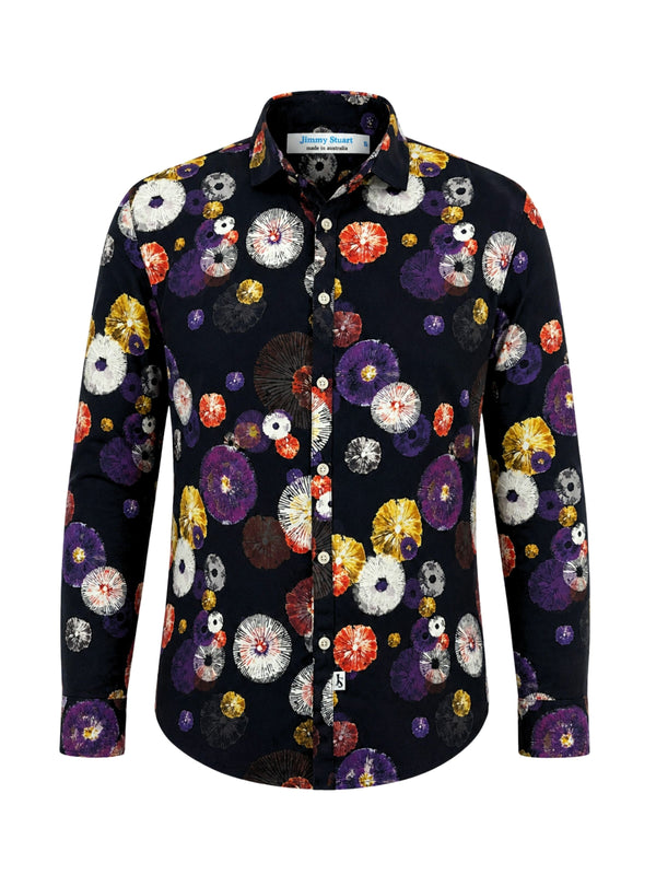 Barrier Abstract Cotton/Rayon L/S Shirt - Black/Multi