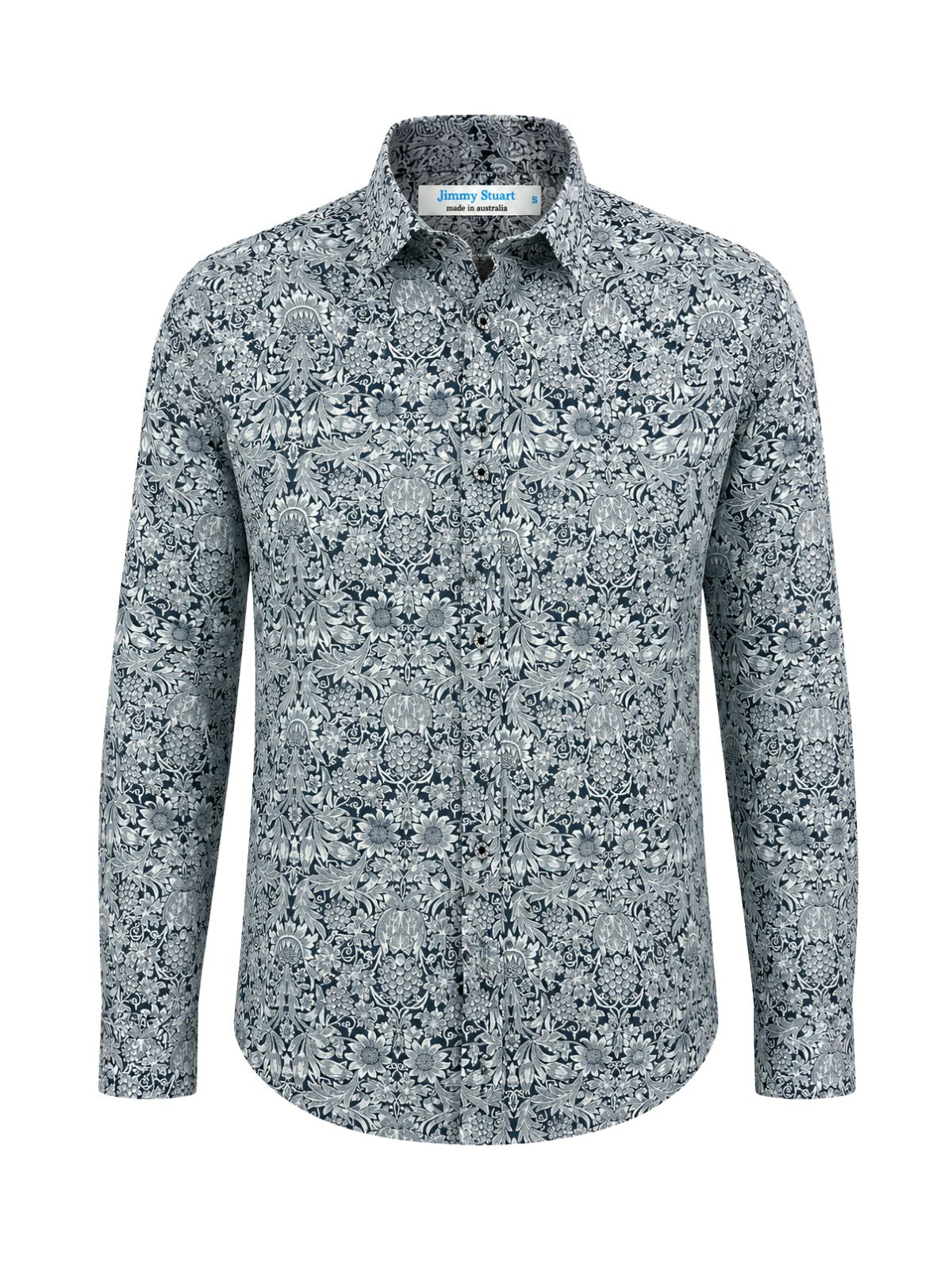 Berry Floral Cotton L/S Big Mens Shirt - Grey