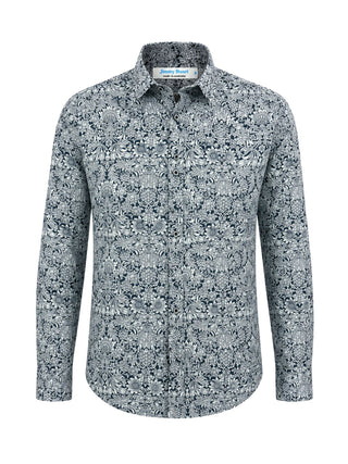 Berry Floral Cotton L/S Big Mens Shirt - Grey