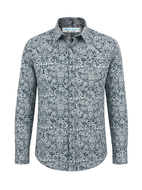 Berry Floral Cotton L/S Big Mens Shirt - Grey