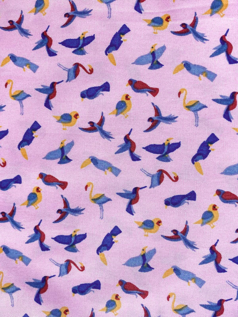 Birds Abstract Cotton S/S Big Mens Shirt - Pink