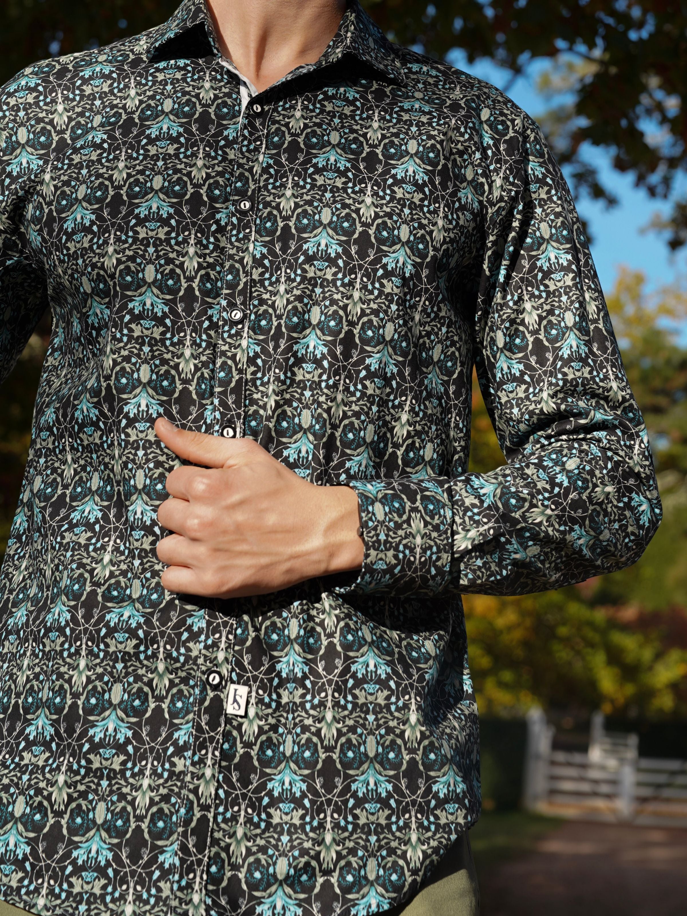 Blackthorn Abstract Cotton L/S Big Mens Shirt - Black