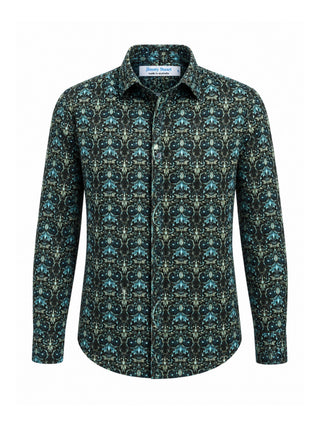 Blackthorn Abstract Cotton L/S Big Mens Shirt - Black