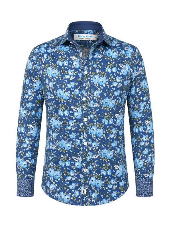 Bloom Floral Cotton L/S Shirt - Blue