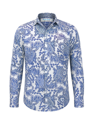 Blue Bone Paisley Cotton L/S Shirt - White/Blue