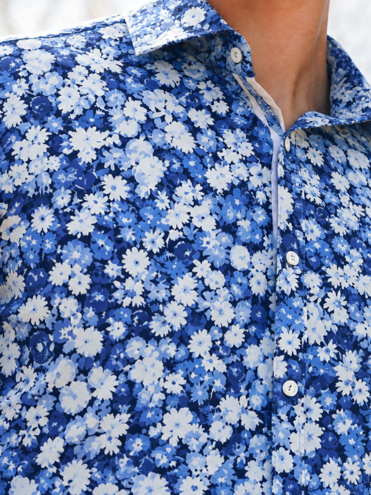 Empire Blue Floral Cotton L/S Shirt - Blue