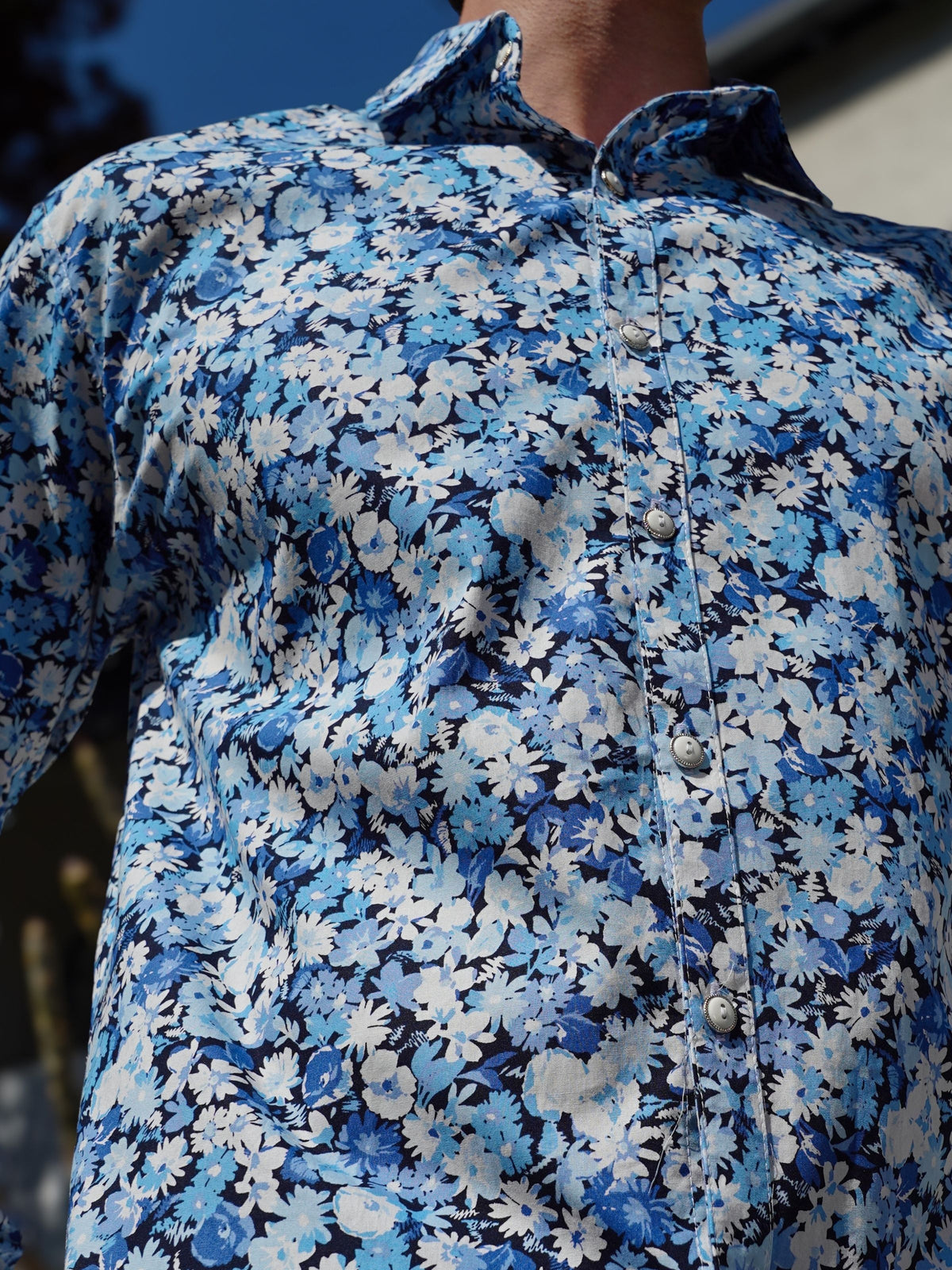 Empire Blue Floral Cotton L/S Shirt - Blue