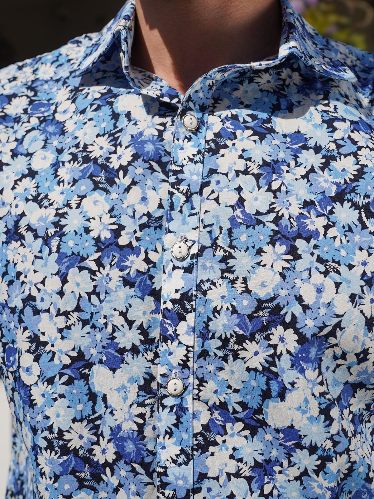 Empire Blue Floral Cotton L/S Shirt - Blue