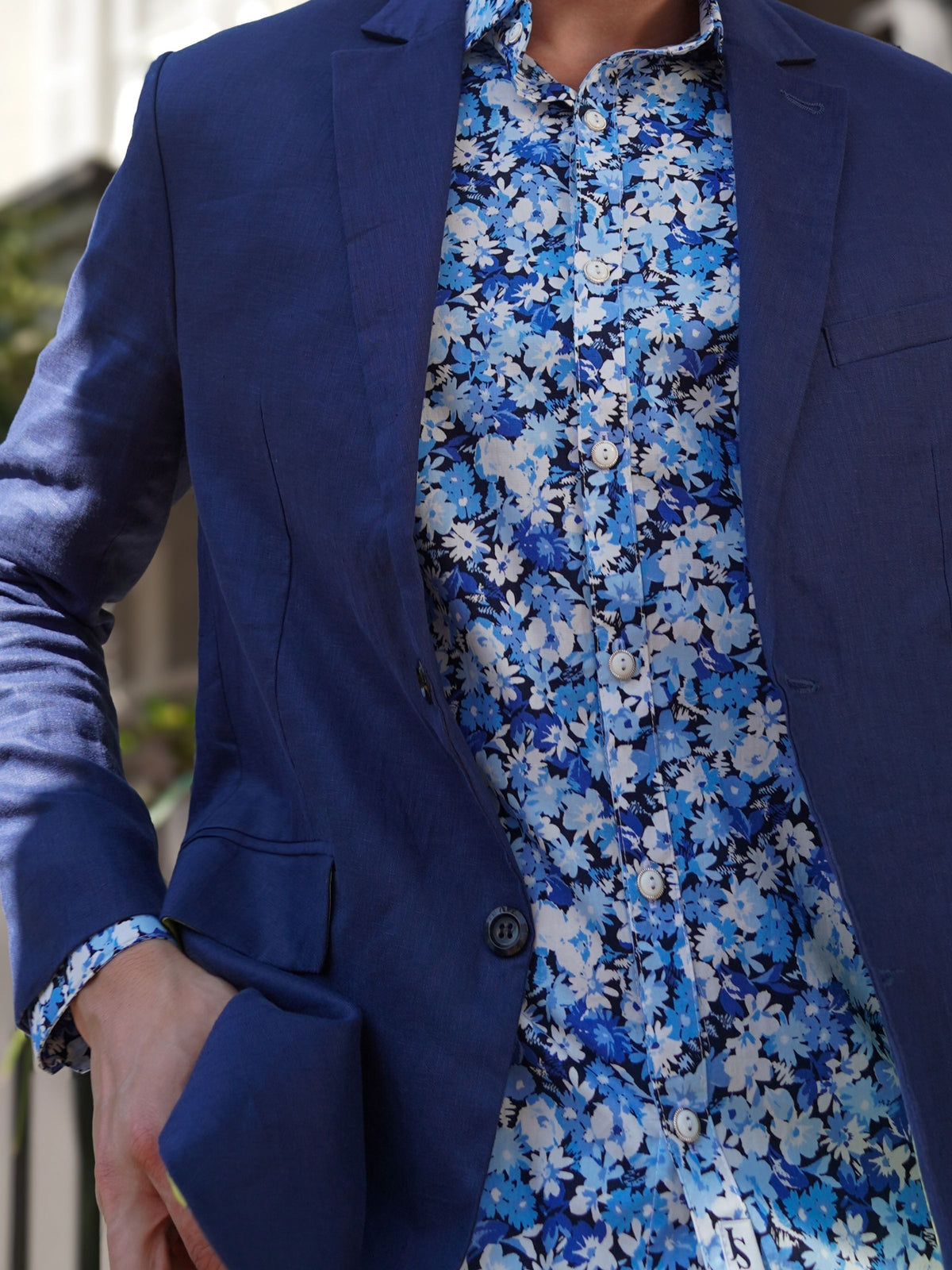 Empire Blue Floral Cotton L/S Shirt - Blue