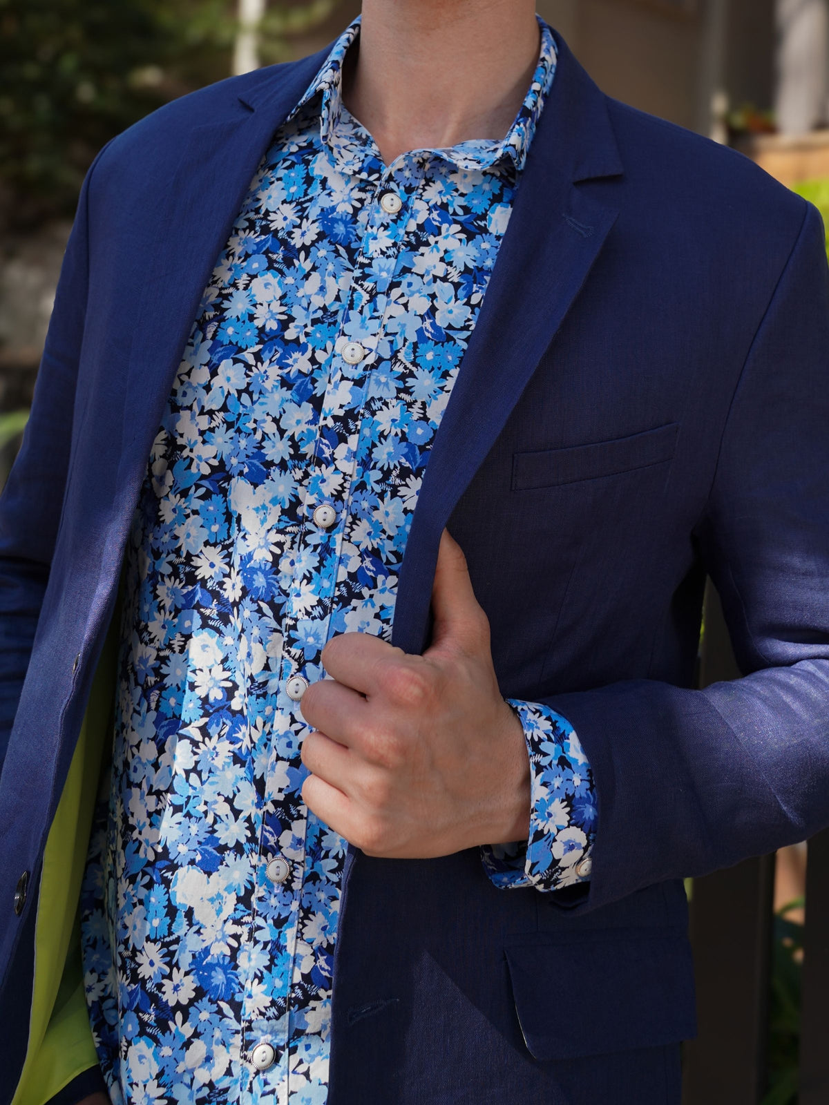 Empire Blue Floral Cotton L/S Shirt - Blue