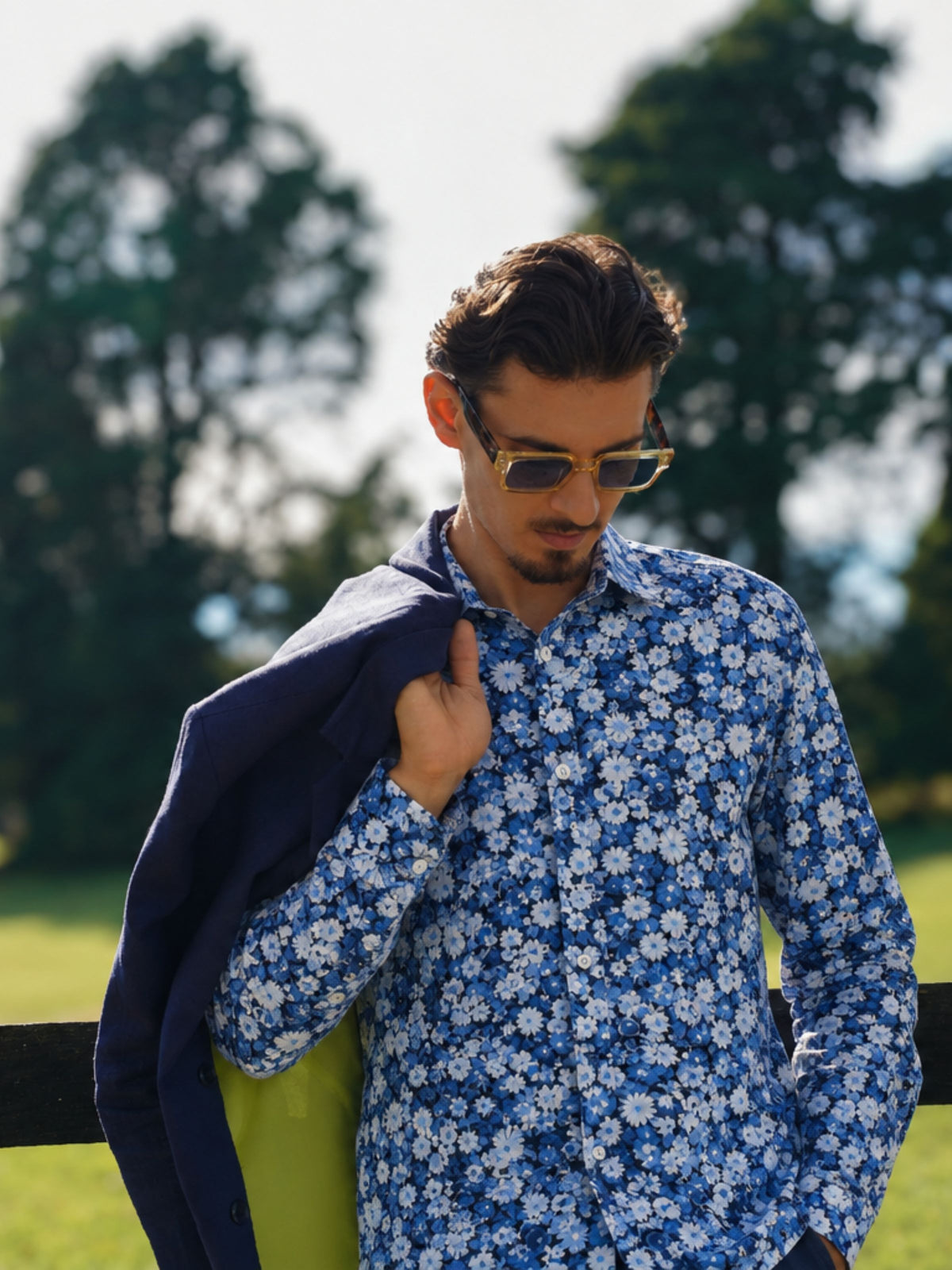 Empire Blue Floral Cotton L/S Shirt - Blue