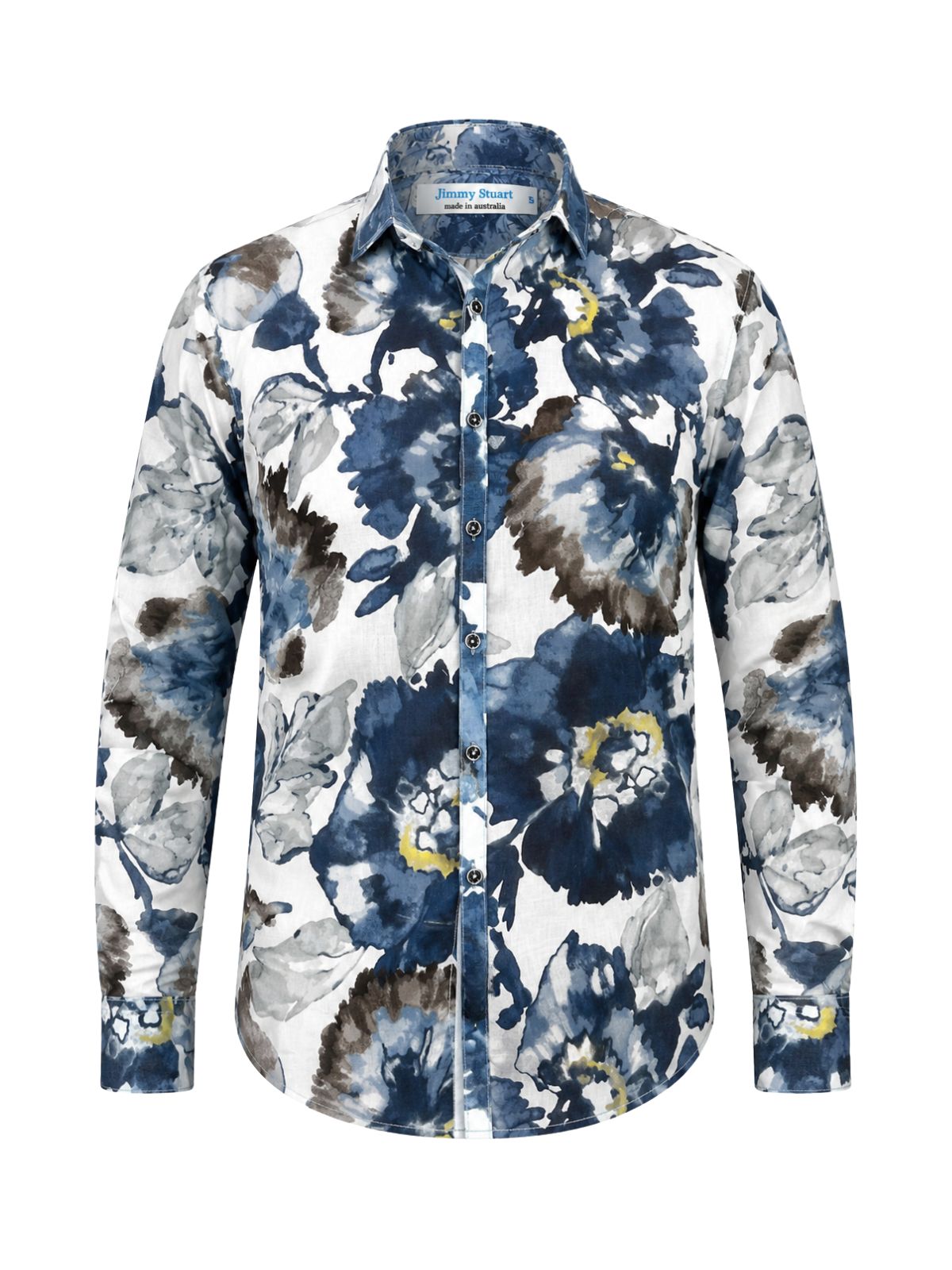 Blur Abstract Cotton Voile L/S Shirt - Cream/Navy